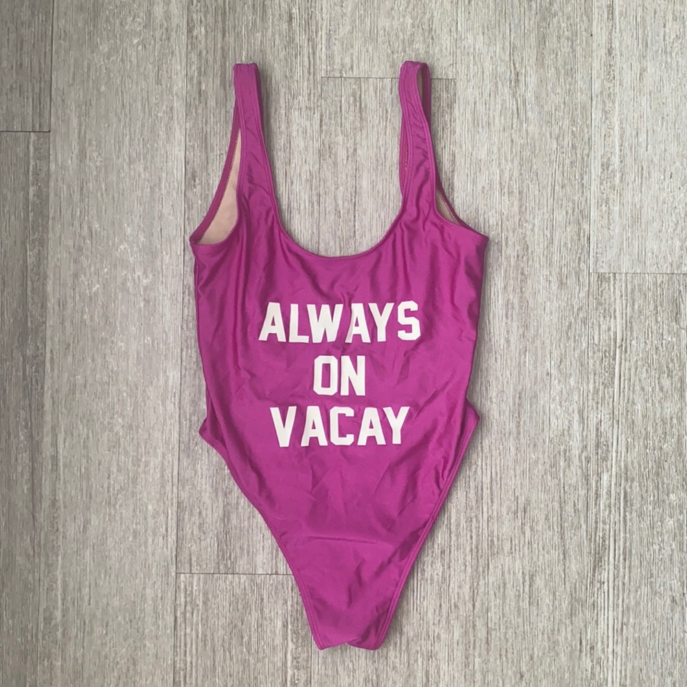 “Always on Vcay” Purple One - Piece Swim Suit